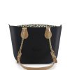 Black Mini Tote Bag with interchangeable handles and an inner made of canvas