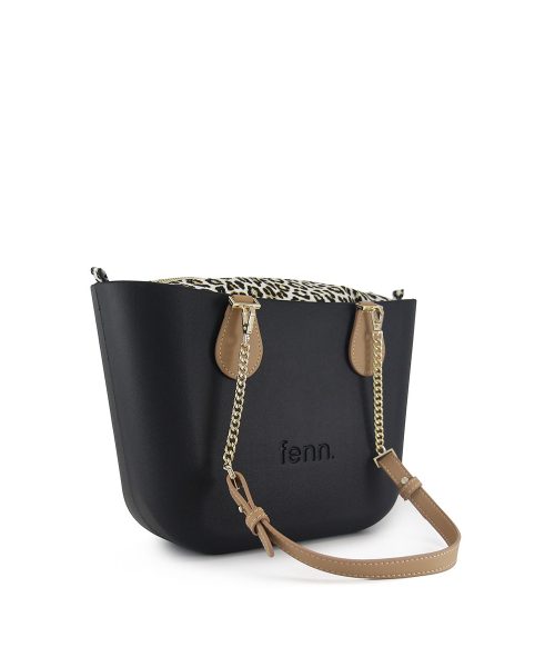 Black Mini Tote Bag with interchangeable handles and an inner made of canvas