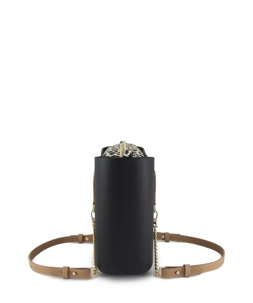 Black Mini Tote Bag with interchangeable handles and an inner made of canvas