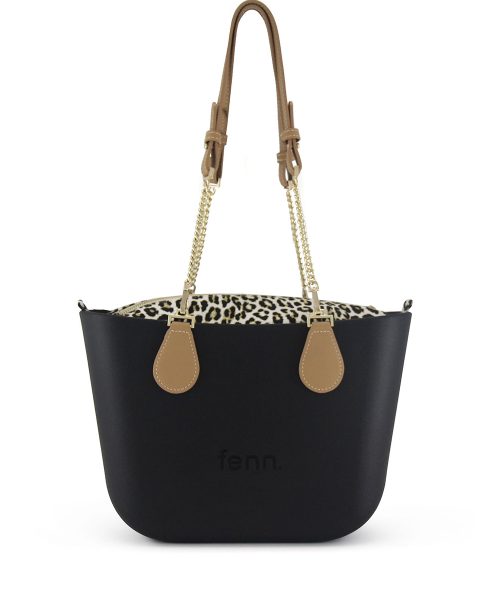 Black Mini Tote Bag with interchangeable handles and an inner made of canvas