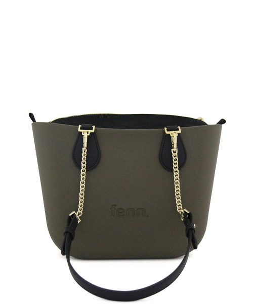 Army Green Mini Tote Bag with interchangeable handles and an inner made of canvas