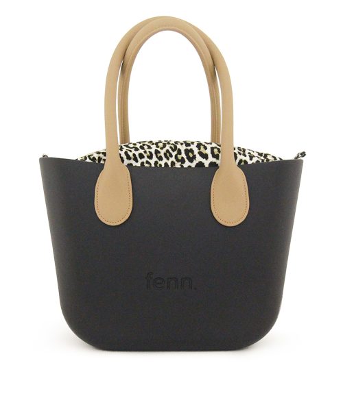 Black Mini Tote Bag with interchangeable handles and an inner made of canvas