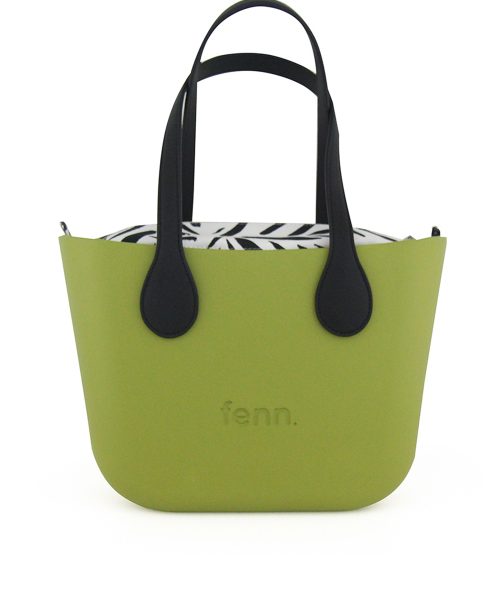 Lime Mini Tote Bag with interchangeable handles and an inner made of canvas