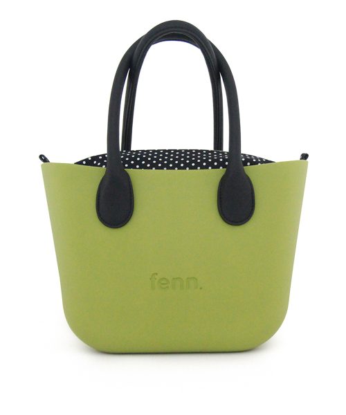 Lime Mini Tote Bag with interchangeable handles and an inner made of canvas