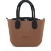 Dark Tan Mini Tote Bag with interchangeable handles and an inner made of canvas