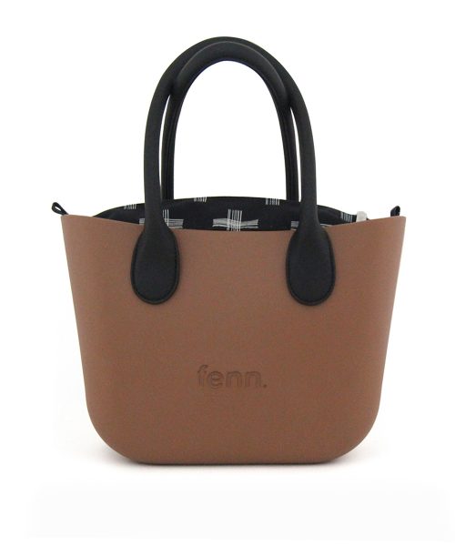 Dark Tan Mini Tote Bag with interchangeable handles and an inner made of canvas