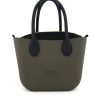 Army Green Mini Tote Bag with interchangeable handles and an inner made of canvas