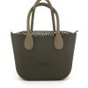 Army Green Mini Tote Bag with interchangeable handles and an inner made of canvas