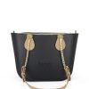 Black Mini Tote Bag with interchangeable handles and an inner made of canvas