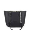 Black Mini Tote Bag with interchangeable handles and an inner made of canvas