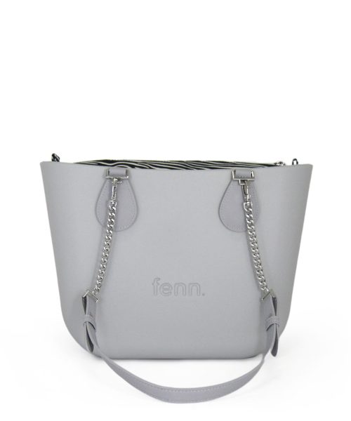 Light Grey Mini Tote Bag with interchangeable handles and an inner made of canvas