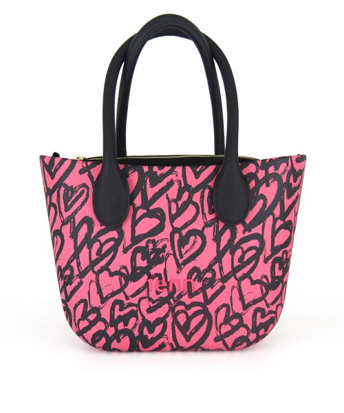 Fushia Heart Mini Tote Bag with interchangeable handles and an inner made of canvas