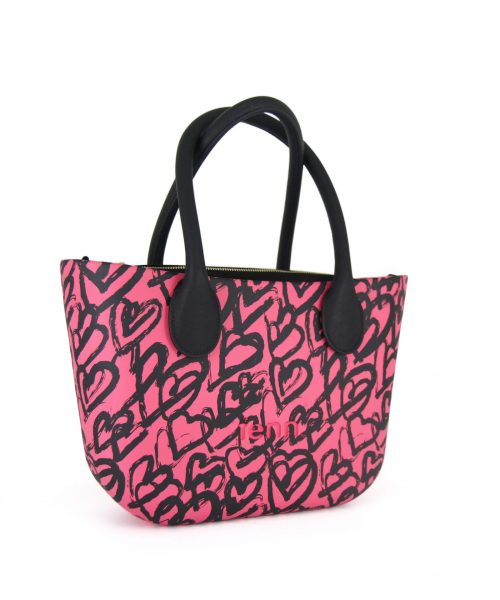 Fushia Heart Mini Tote Bag with interchangeable handles and an inner made of canvas
