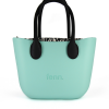 Turquoise Mini Tote Bag with interchangeable handles and an inner made of canvas