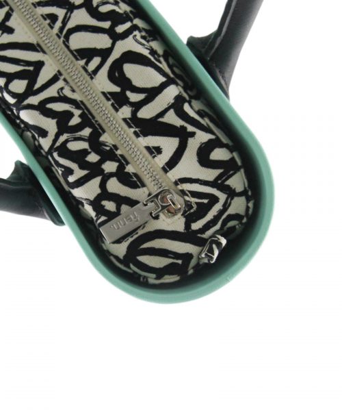Turquoise Mini Tote Bag with interchangeable handles and an inner made of canvas