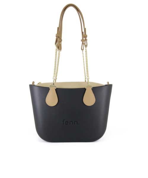 Black Mini Tote Bag with interchangeable handles and an inner made of canvas