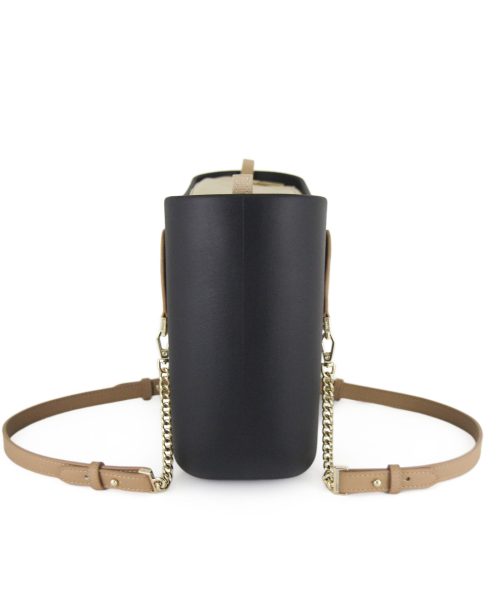 Black Mini Tote Bag with interchangeable handles and an inner made of canvas