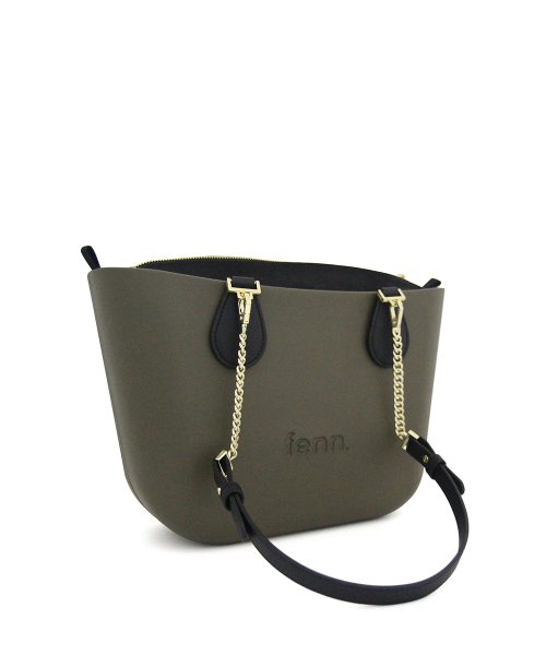 Army Green Mini Tote Bag with interchangeable handles and an inner made of canvas