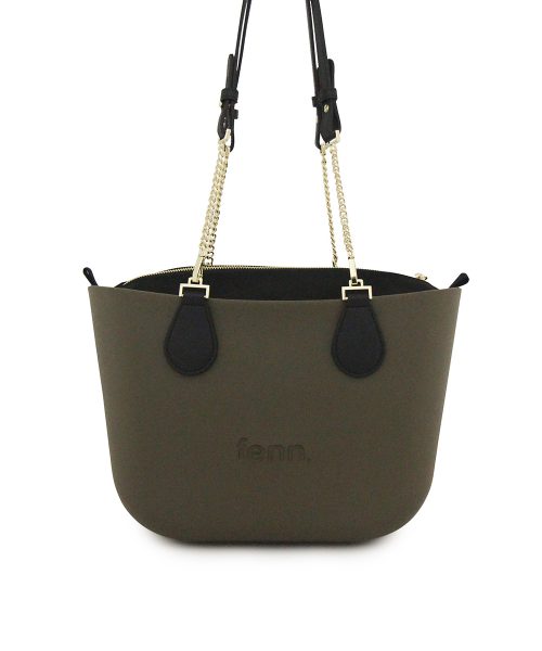 Army Green Mini Tote Bag with interchangeable handles and an inner made of canvas