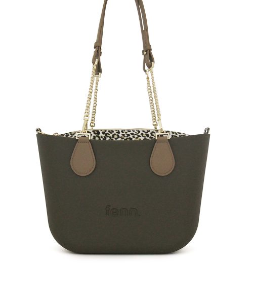 Army Green Mini Tote Bag with interchangeable handles and an inner made of canvas