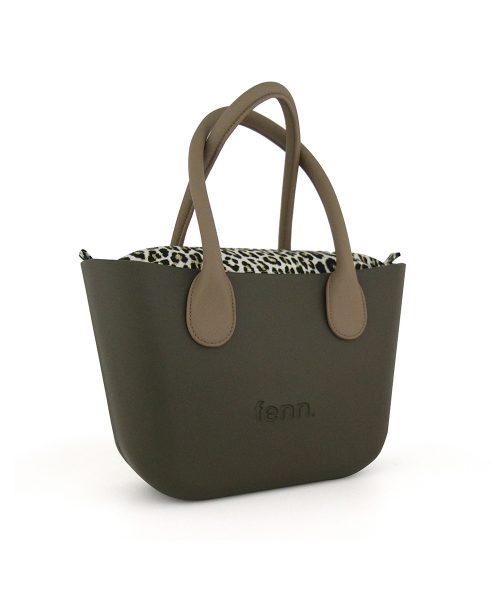 Army Green Mini Tote Bag with interchangeable handles and an inner made of canvas