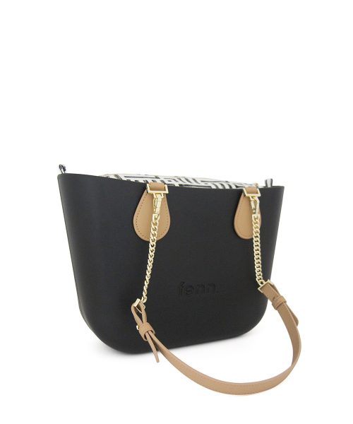 Black Mini Tote Bag with interchangeable handles and an inner made of canvas