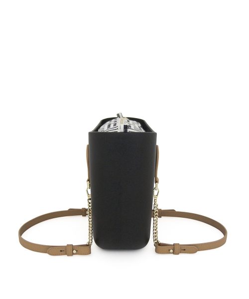Black Mini Tote Bag with interchangeable handles and an inner made of canvas