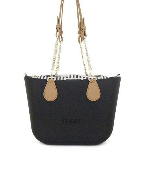 Black Mini Tote Bag with interchangeable handles and an inner made of canvas
