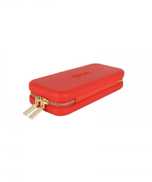 Tangerine Red Wallet made from vinyl with a canvas interior, and has space for 8 cards