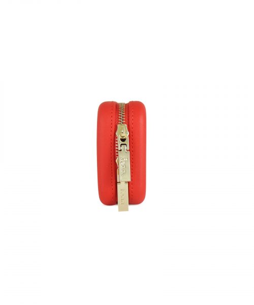 Tangerine Red Wallet made from vinyl with a canvas interior, and has space for 8 cards
