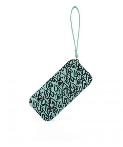 Turquoise Heart Wallet made from vinyl and has lined interior with canvas having space for 8 cards