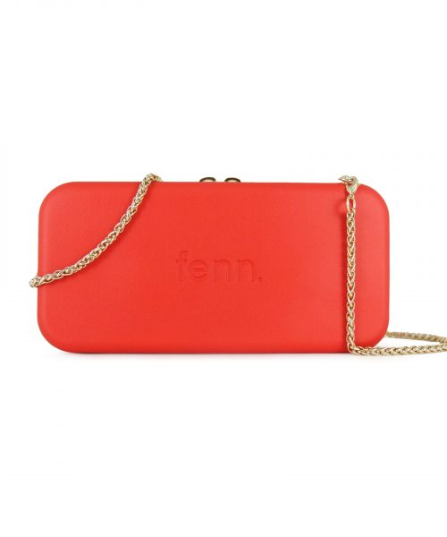 Tangerine Red Wallet made from vinyl with a canvas interior, and has space for 8 cards