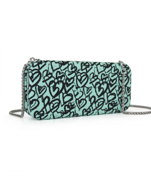 Turquoise Heart Wallet made from vinyl with a canvas interior, and has space for 8 cards