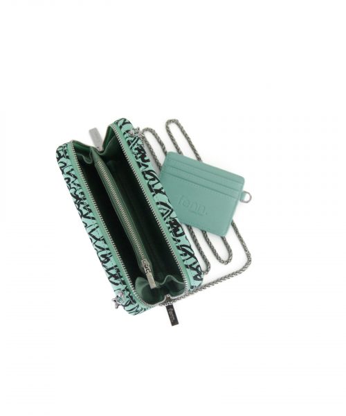 Turquoise Heart Wallet made from vinyl with a canvas interior, and has space for 8 cards