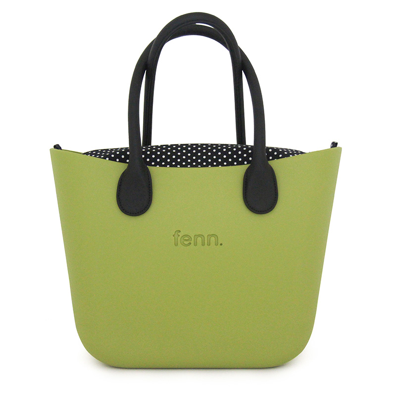 LIME-001-1086---1 This Lime Tote Bag features a stunning vinyl exterior that exudes sophistication while the handles and inners are interchangeable