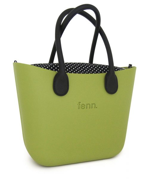 This Lime Tote Bag features a stunning vinyl exterior that exudes sophistication while the handles and inners are interchangeable