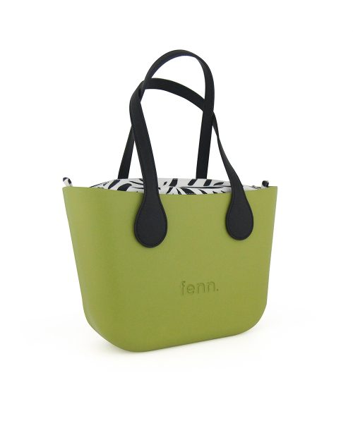 Lime Mini Tote Bag with interchangeable handles and an inner made of canvas