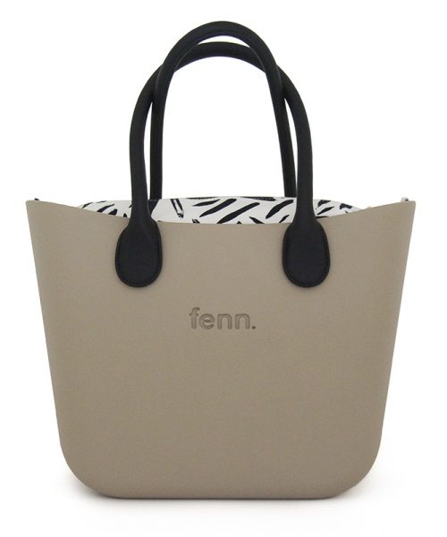 This Stone Tote Bag features a stunning vinyl exterior that exudes sophistication while the handles and inners are interchangeable