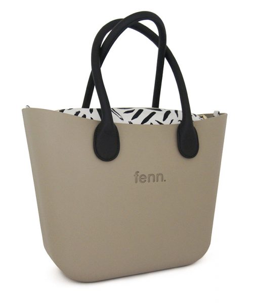 This Stone Tote Bag features a stunning vinyl exterior that exudes sophistication while the handles and inners are interchangeable