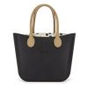 This Black Tote Bag features a stunning vinyl exterior that exudes sophistication while the handles and inners are interchangeable