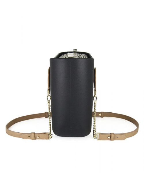 Black Mini Tote Bag with interchangeable handles and an inner made of canvas