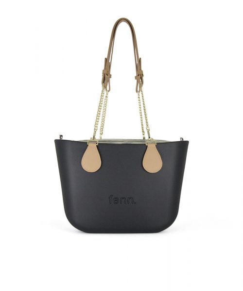 Black Mini Tote Bag with interchangeable handles and an inner made of canvas