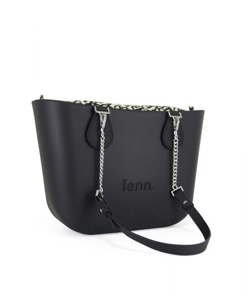 Black Mini Tote Bag with interchangeable handles and an inner made of canvas