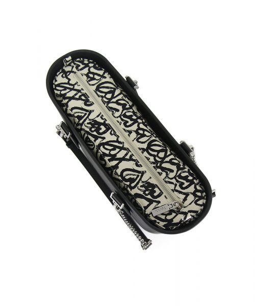 Black Mini Tote Bag with interchangeable handles and an inner made of canvas