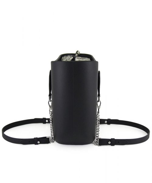 Black Mini Tote Bag with interchangeable handles and an inner made of canvas