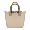 This Sand Tote Bag features a stunning vinyl exterior that exudes sophistication while the handles and inners are interchangeable